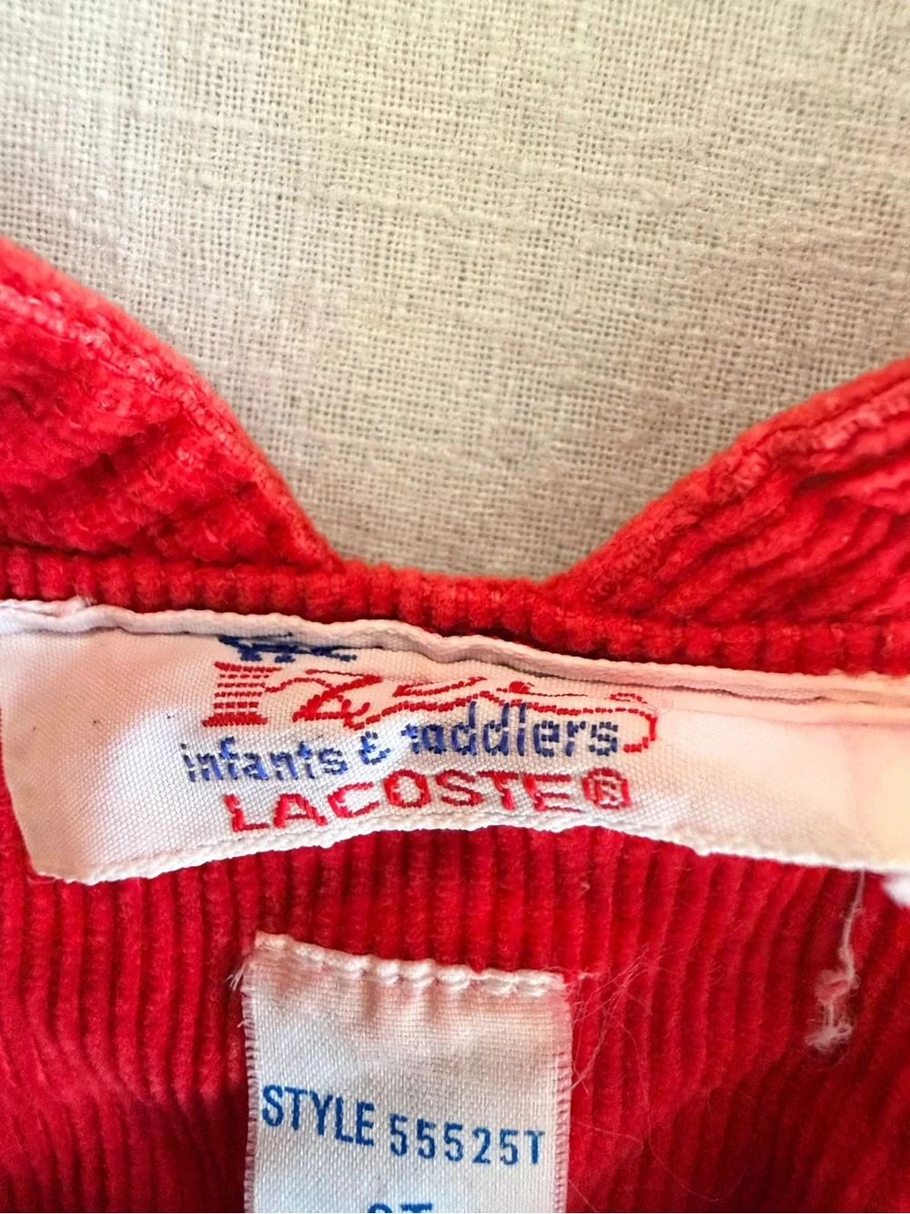 Lacoste Vintage Red Corduroy Overalls Toddler 2T Izod Crocodile Bibs 90s